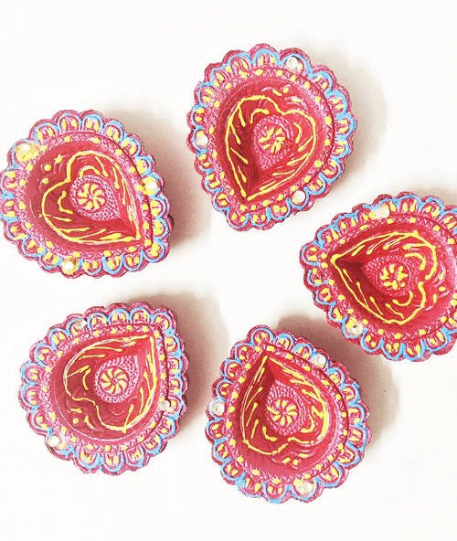 Decorated Diya Heart shape (Set of 6) 1pack