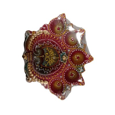 Decorated Diya (5 small and 1 big in Plate, 1pc) Diwali