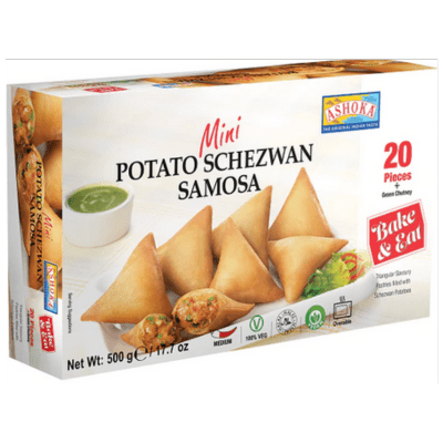 Frozen Potato Schezwan Mini Samosa (20pcs, 500g) with Green Chutney Ashoka