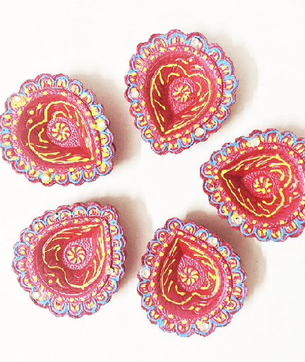 [POOJA-10041] Decorated Diya Heart shape (Set of 6) 1pack