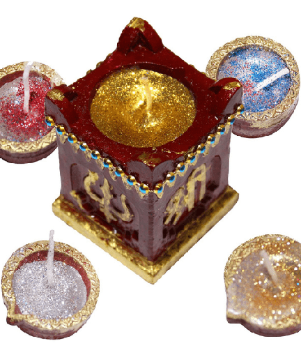 [POOJA-10051] Decorated Diya with wax and bati (set of 4), 1pack