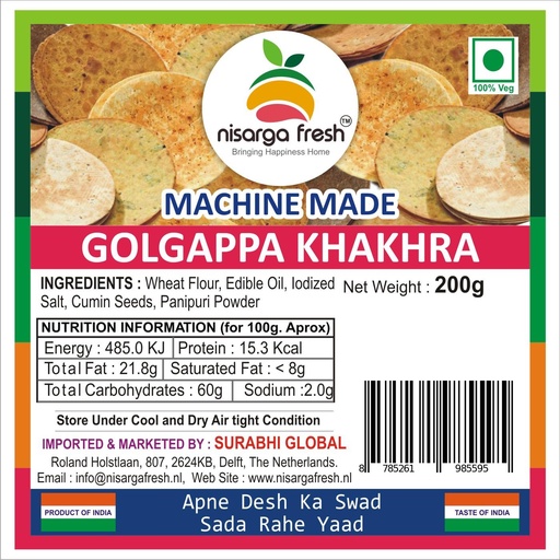 Golgappa Khakhra (Machinemade) (200g) Nisarga Fresh