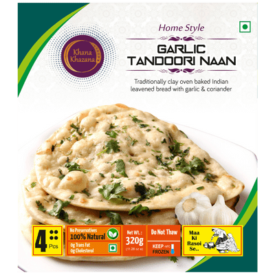 Frozen Garlic Tandoori Naan (4pcs) (320g) Khana Khazana