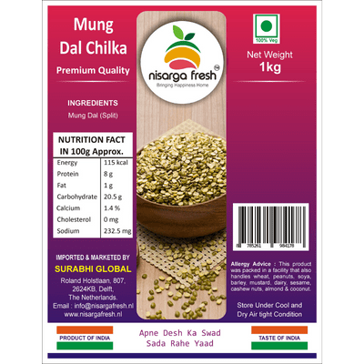 Mung (Moong)  Dal Green, Split/Chilka (Premium) (1kg) Nisarga Fresh