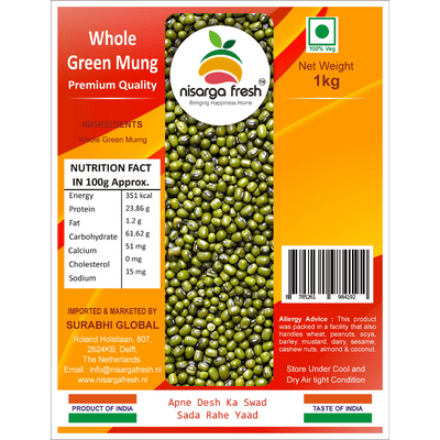 Whole Green Mung | Moong (1kg) Nisarga Fresh