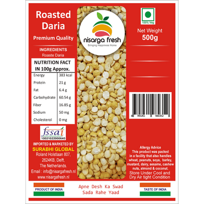 Fried Gram (Roasted Daria) (Premium) (500g) Nisarga Fresh