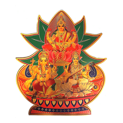 [POOJA-1260] Laxmi Ganeshji Saraswati Sticker (1PC)