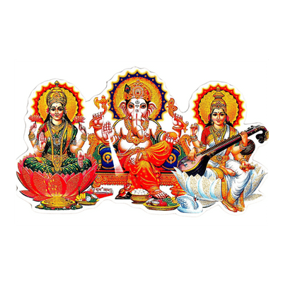 [POOJA-1256] Laxmi Ganeshji Saraswati White Sticker (1PC)