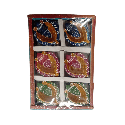 [POOJA-11701] Decorated Diya Set (Green Blue &amp; Red, 6pc) Diwali