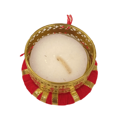 [POOJA-1173] Decorative Candle Stand (Red) with Candle (1pc)