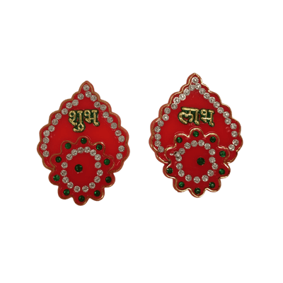 [POOJA-1174] Shubh Labh Sticker Red with Stones (1 pair)