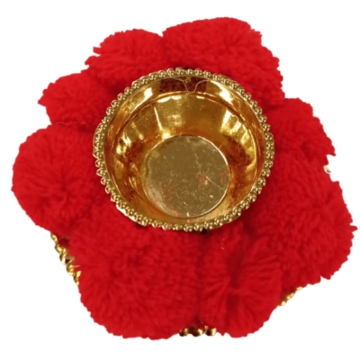 Kunkum Karanda (container) with pompom (1pc) - Red