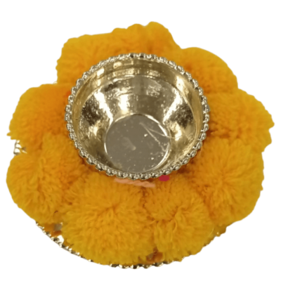 Kunkum Karanda (container) with pompom (1pc) - Yellow