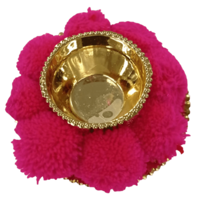 Kunkum Karanda (container) with pompom (1pc) - Magenta