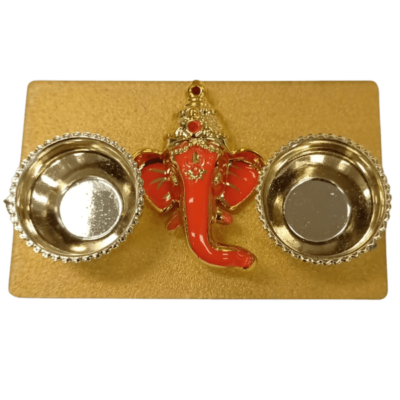 Haldi Kumkum Karanda (container) with Ganesh ji - Rectangle with Ganesh ji (Orange)