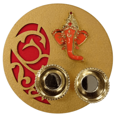 Haldi Kumkum Karanda (container) with Ganesh ji - Circle with Ganesh ji (Orange)