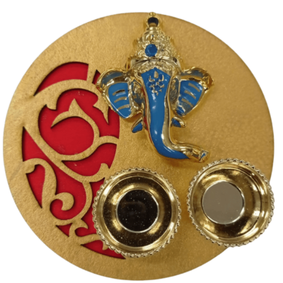 Haldi Kumkum Karanda (container) with Ganesh ji - Circle with Ganesh ji (Blue)