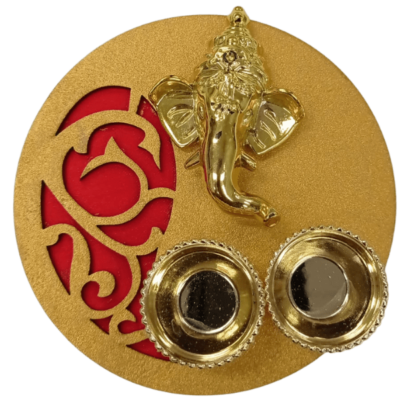 Haldi Kumkum Karanda (container) with Ganesh ji - Circle with Ganesh ji (Green)