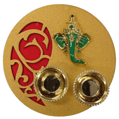 Haldi Kumkum Karanda (container) with Ganesh ji - Circle with Ganesh ji (Golden)