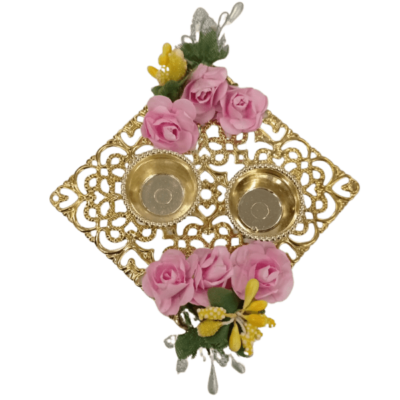 [POOJA-1246] Designer Haldi Kunkum Karanda (container) flowers (1pc)