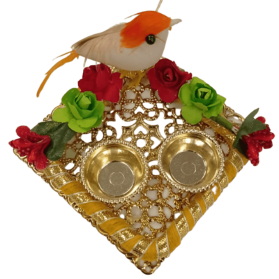 Designer Haldi Kunkum Karanda (container) flowers (1pc) - With Flowers And Bird