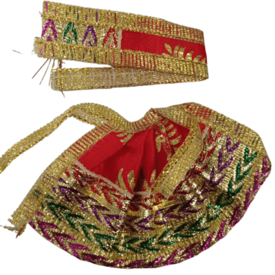 Dev Vastra (Small Size, 1pc) - Dev Vastra Red With Multicolor Border (Small No.10)