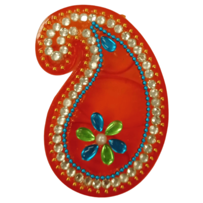 Haldi Kumkum Kuiri (container) (1pc) - Orange with Kundan