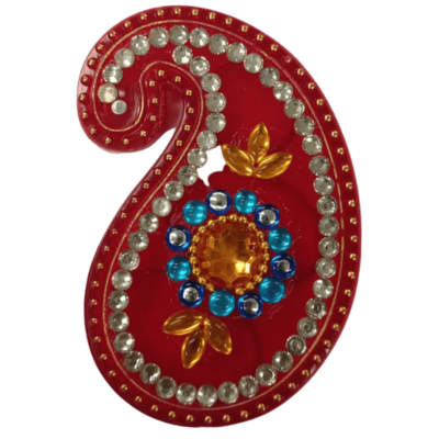 Haldi Kumkum Kuiri (container) (1pc) - Red with Blue Kundan