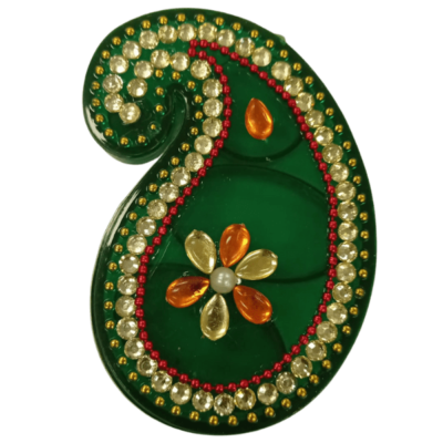 Haldi Kumkum Kuiri (container) (1pc) - Green With Kundan