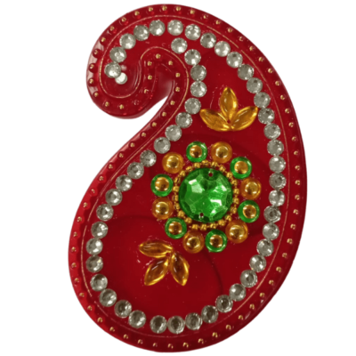 Haldi Kumkum Kuiri (container) (1pc) - Red with Green & Golden Kundan