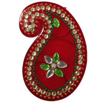 Haldi Kumkum Kuiri (container) (1pc) - Red with White Kundan