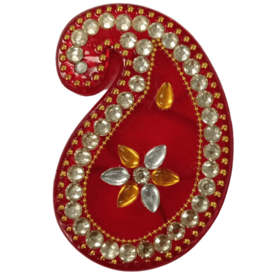 Haldi Kumkum Kuiri (container) (1pc) - Red with Golden & White Kundan