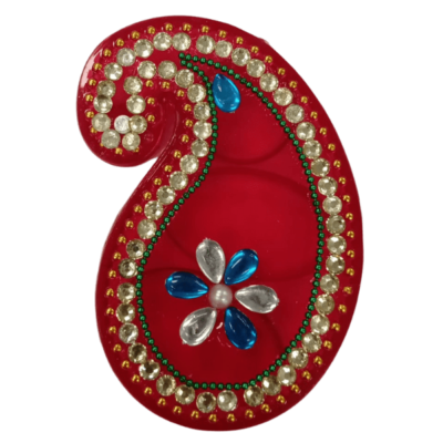 Haldi Kumkum Kuiri (container) (1pc) - Magenta with Blue & White Kundan