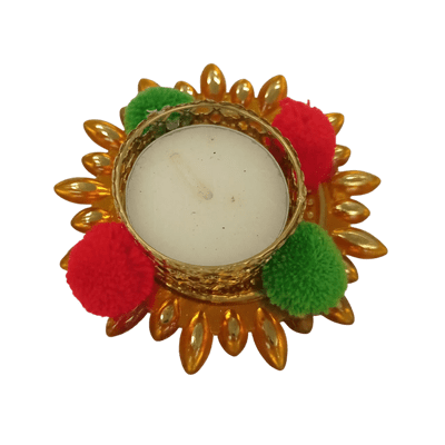 Decorated Candle Stand with Colorful Roses/Pompom and Candle (1pc) - Decorated Candle Stand with Colorful Pompom and Candle (1pc)