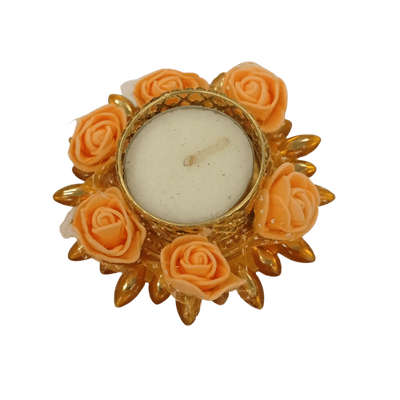 Decorated Candle Stand with Colorful Roses/Pompom and Candle (1pc) - Decorated Candle Stand with Orange Roses and Candle (1pc)