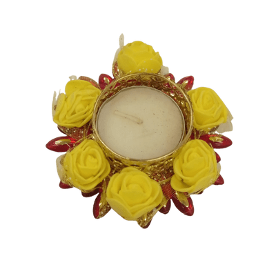 Decorated Candle Stand with Colorful Roses/Pompom and Candle (1pc) - Decorated Candle Stand with Yellow Roses and Candle (1pc)