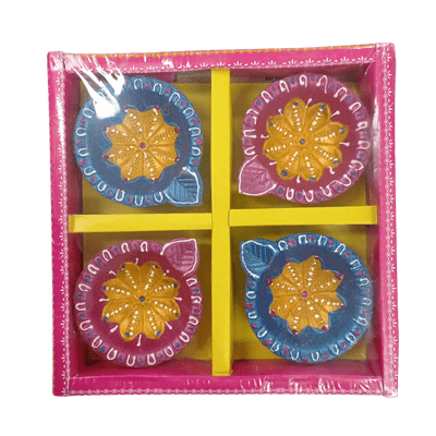 Decorated Diya (4pc, Set) Diwali - Decorated Diya (4pc, Set no.5)