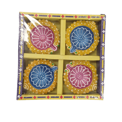 Decorated Diya (4pc, Set) Diwali - Decorated Diya (4pc, Set no.6)