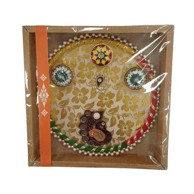 Decorated Pooja Thali (1pc) - Decorated Pooja Thali (Big Size Golden Flower)