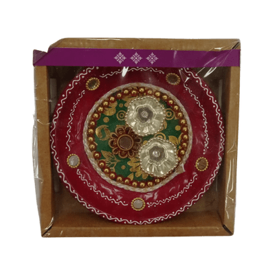 Decorated Pooja Thali (1pc) - Decorated Pooja Thali (Small Red)