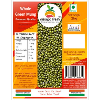 Whole Green Mung | Moong (2kg) Nisarga Fresh