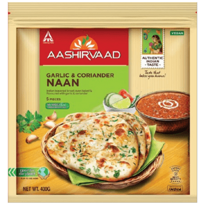 Garlic & Coriander Naan (Frozen) (400g) Aashirvaad