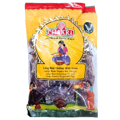 Long Red Chillies with Stem (100g) Chakra