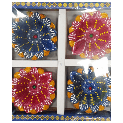 Decorated Diya (4pc, Set) Diwali - Decorated Diya (4pc, Set no.8)