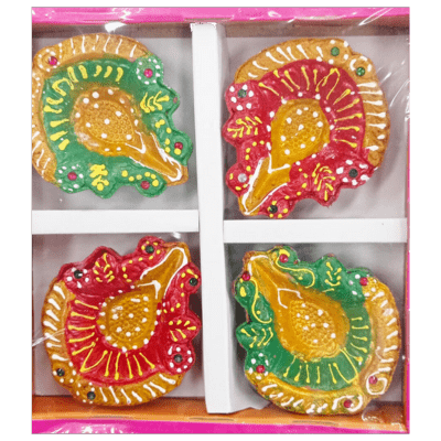 Decorated Diya (4pc, Set) Diwali - Decorated Diya (4pc, Set no.10)